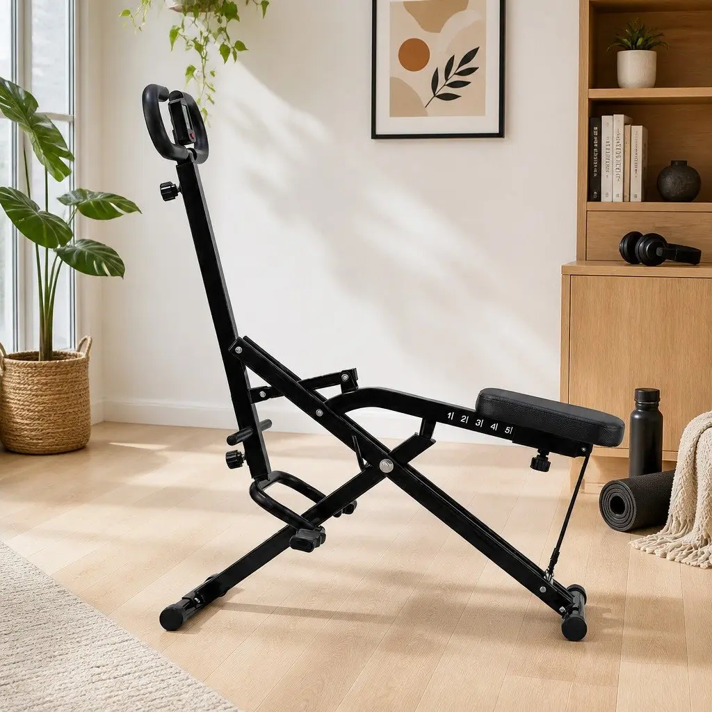 Foldable Squat Machine Adjustable Seat Home Gym Equipment Compact Black