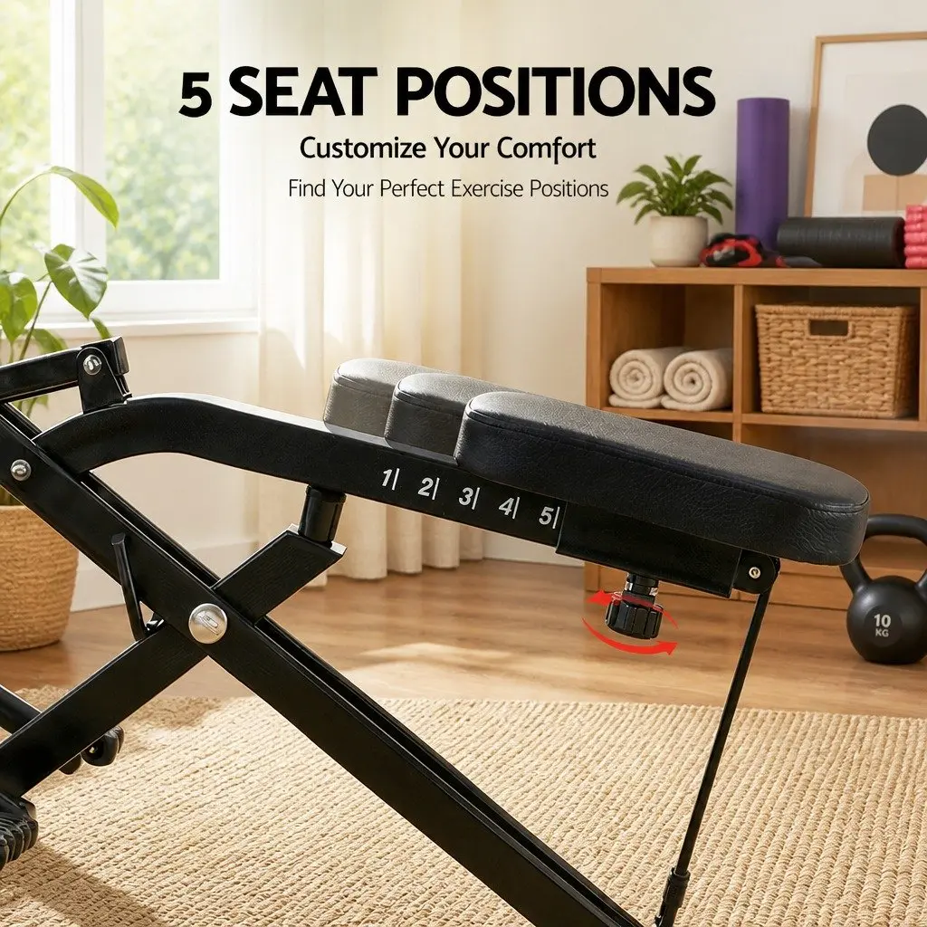 Foldable Squat Machine Adjustable Seat Home Gym Equipment Compact Black