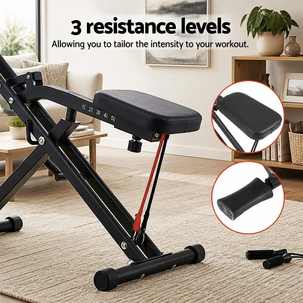 Foldable Squat Machine Adjustable Seat Home Gym Equipment Compact Black