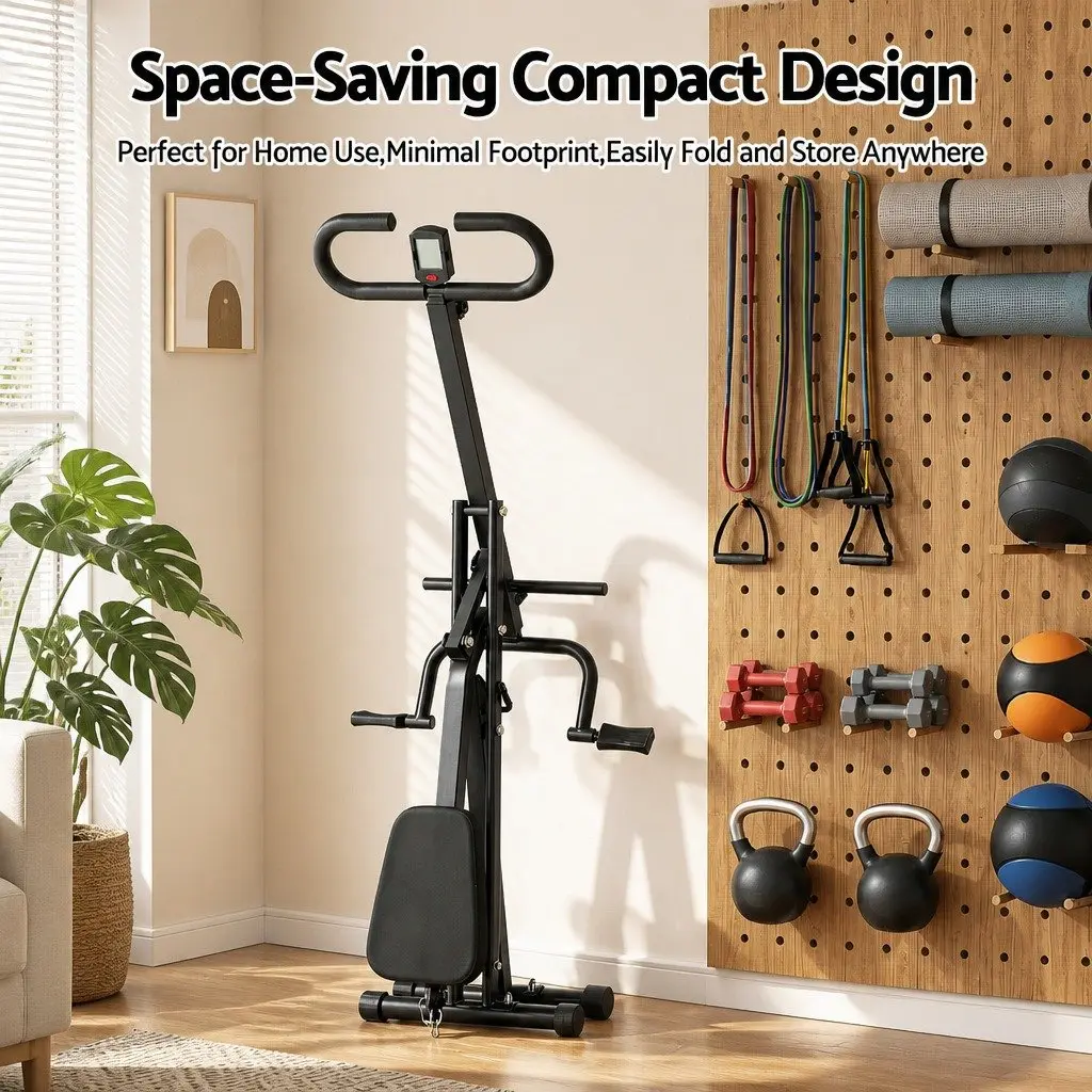 Foldable Squat Machine Adjustable Seat Home Gym Equipment Compact Black