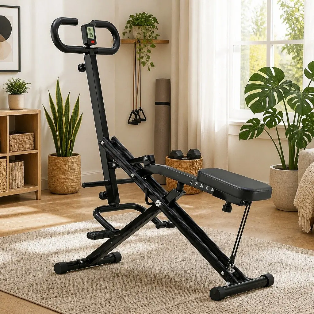 Foldable Squat Machine Adjustable Seat Home Gym Equipment Compact Black