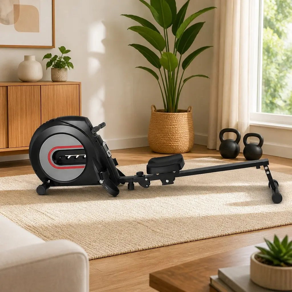 Home Cardio Fitness Rowing Machine Adjustable Elastic Rope Resistance Black 150kg