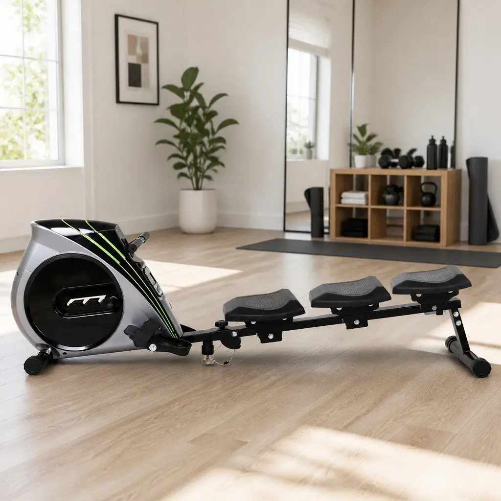 Rowing Machine Home Cardio Exercise Equipment Foldable Elastic Rope Resistance Silver