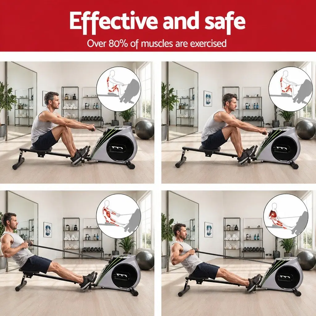 Rowing Machine Home Cardio Exercise Equipment Foldable Elastic Rope Resistance Silver