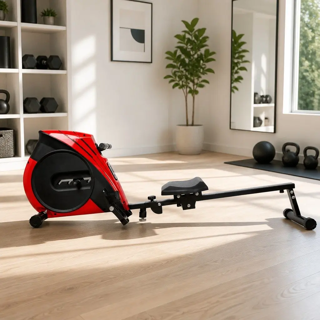 Rowing Machine for Home Fitness with Elastic Rope Resistance Adjustable Levels Black