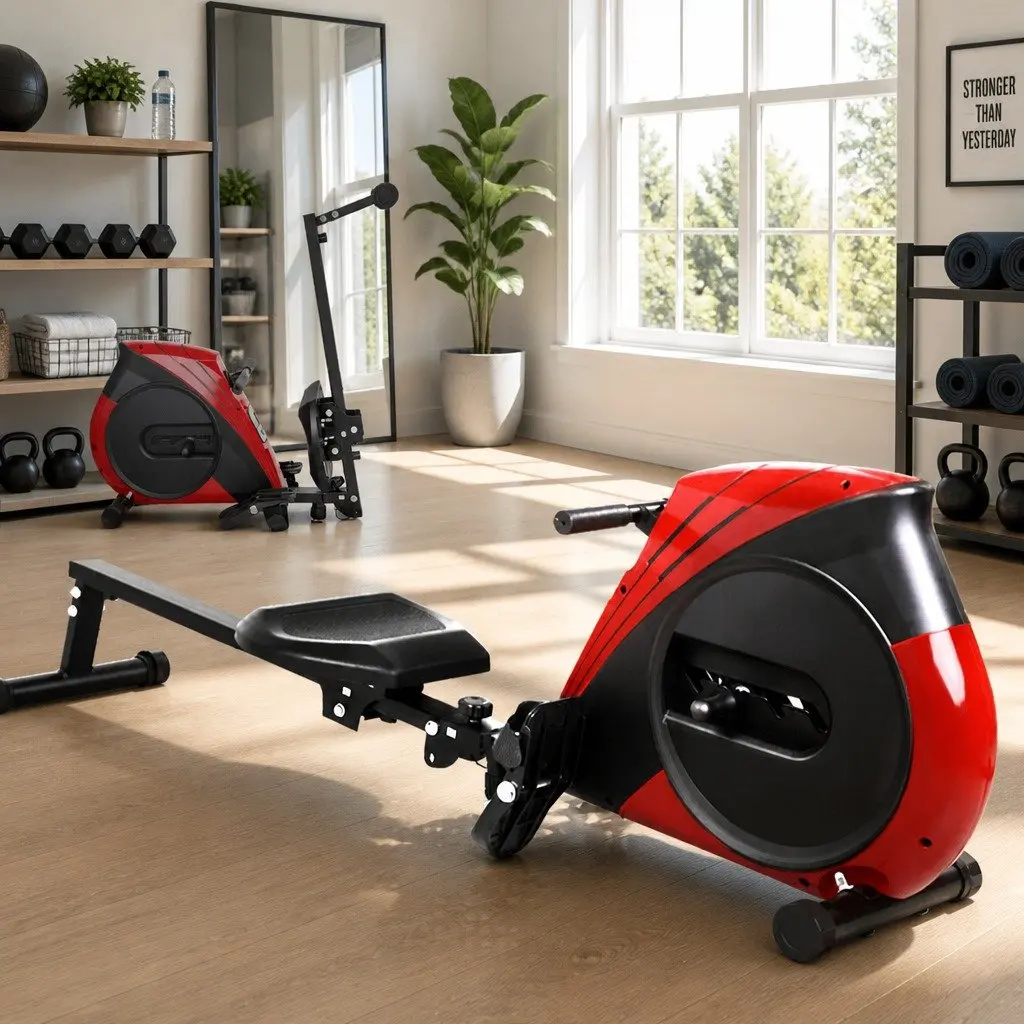 Rowing Machine for Home Fitness with Elastic Rope Resistance Adjustable Levels Black
