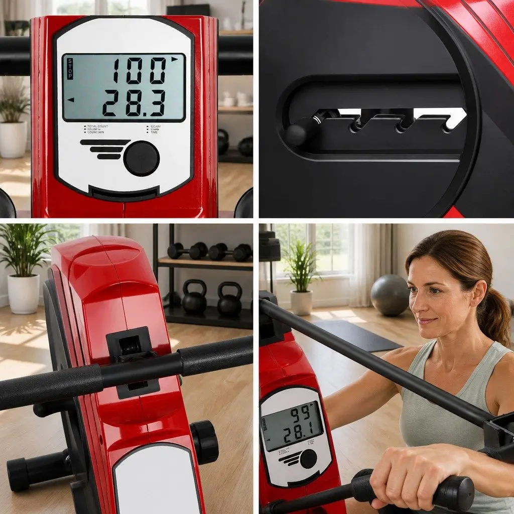 Rowing Machine for Home Fitness with Elastic Rope Resistance Adjustable Levels Black