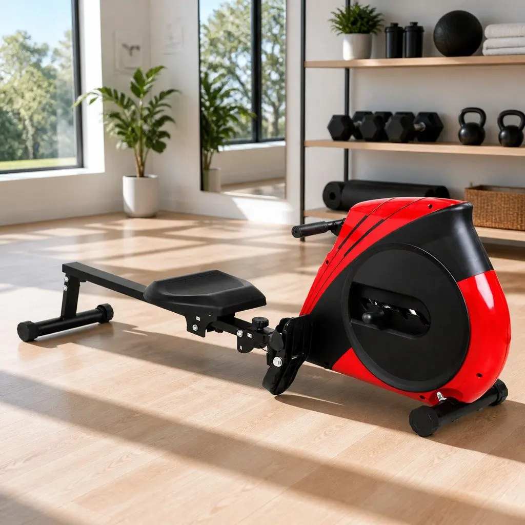 Rowing Machine for Home Fitness with Elastic Rope Resistance Adjustable Levels Black