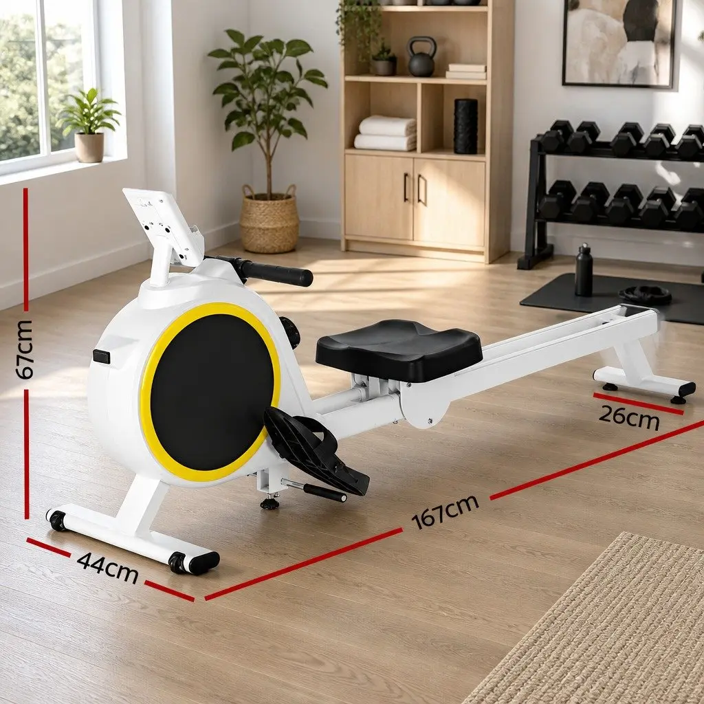 Rowing Machine Magnetic Rower Home Gym Cardio Fitness 16 Resistance Levels White Black