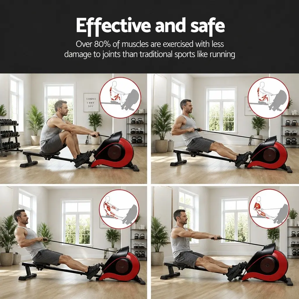 Rowing Machine Magnetic Resistance Home Cardio Exercise Full-Body Workout Steel Frame Black