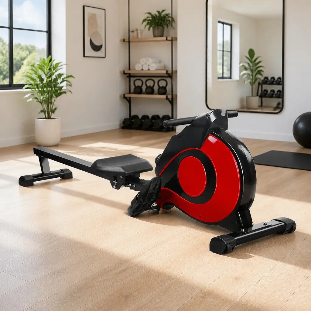 Rowing Machine Magnetic Resistance Home Cardio Exercise Full-Body Workout Steel Frame Black