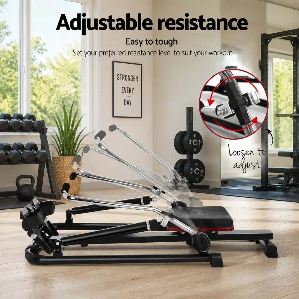 Rowing Machine Hydraulic Rower Home Gym Cardio Fitness 12 Levels Black