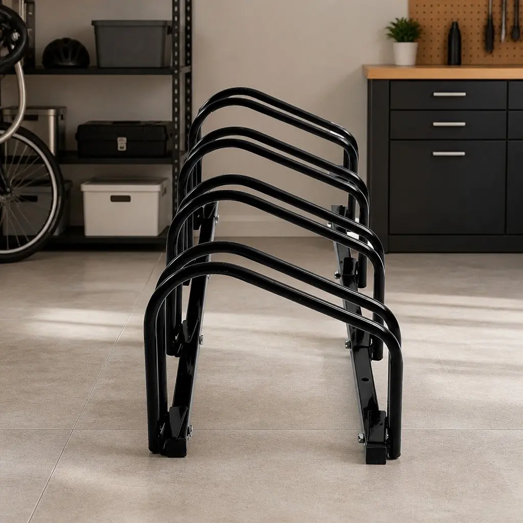Bike Stand Floor Parking Rack Upright Storage for 4 Bicycles Black