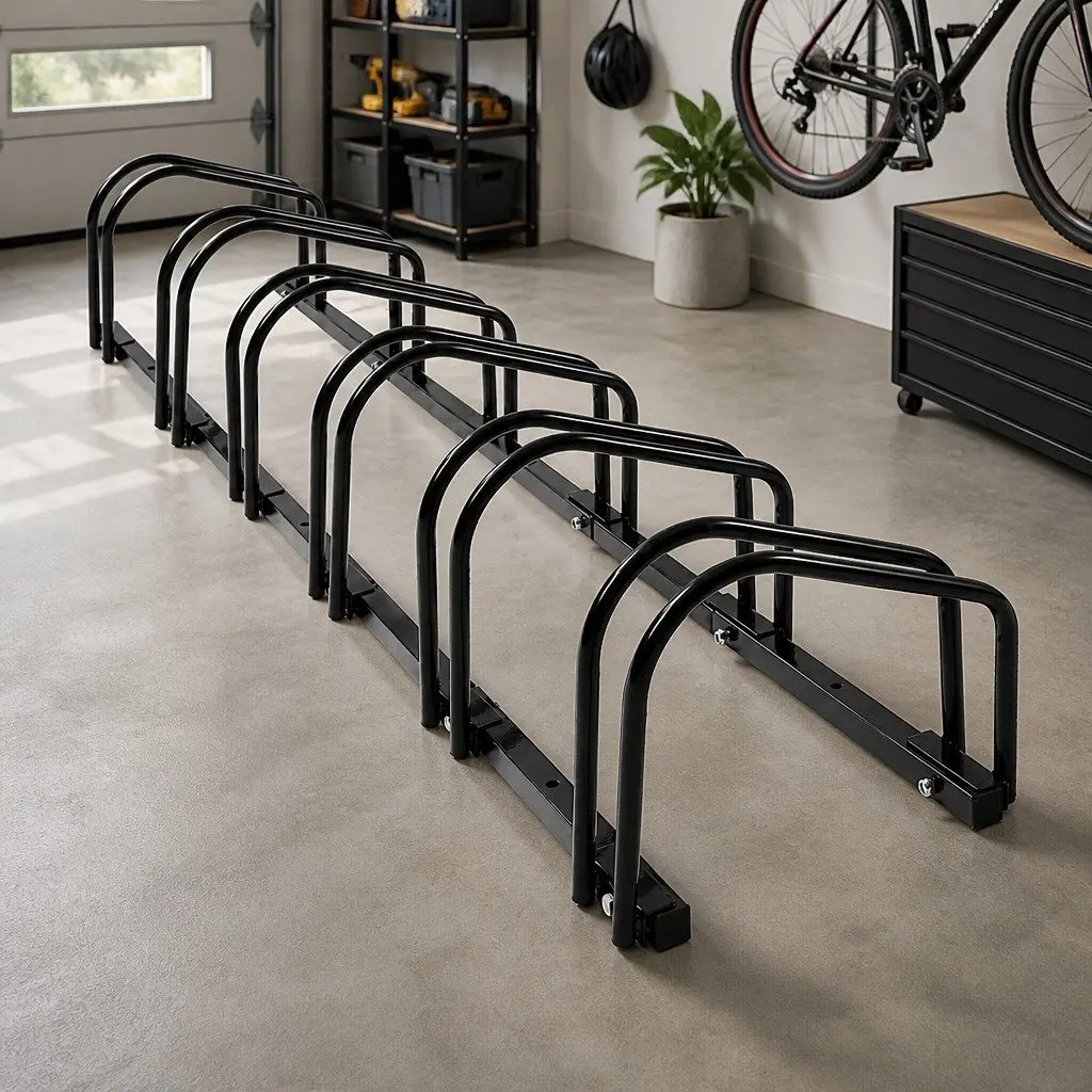 Bike Parking Stand Upright Storage Holder for Standard Bicycles 6 Bike Capacity Black