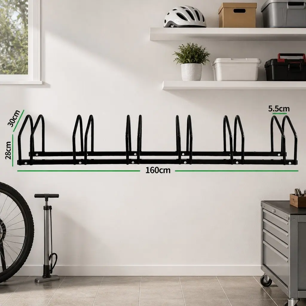 Bike Parking Stand Upright Storage Holder for Standard Bicycles 6 Bike Capacity Black