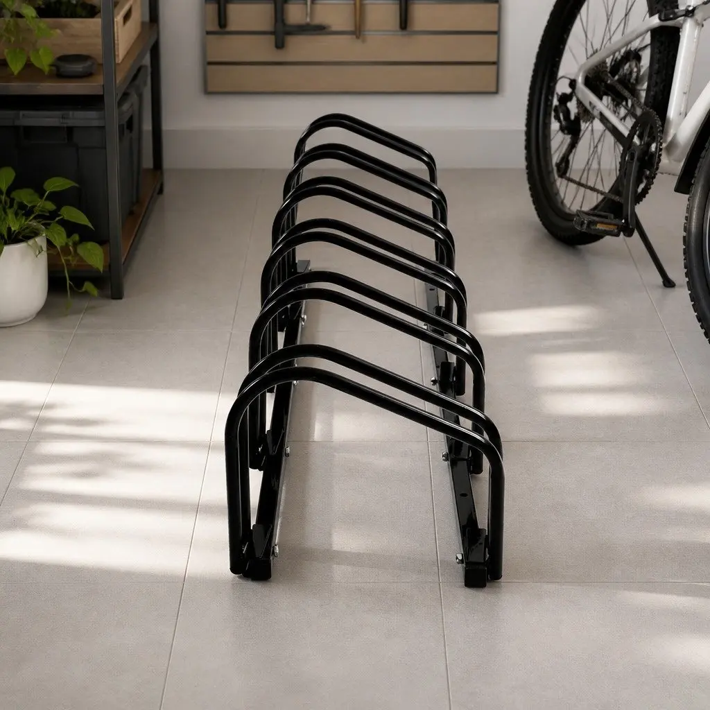 Bike Parking Stand Upright Storage Holder for Standard Bicycles 6 Bike Capacity Black