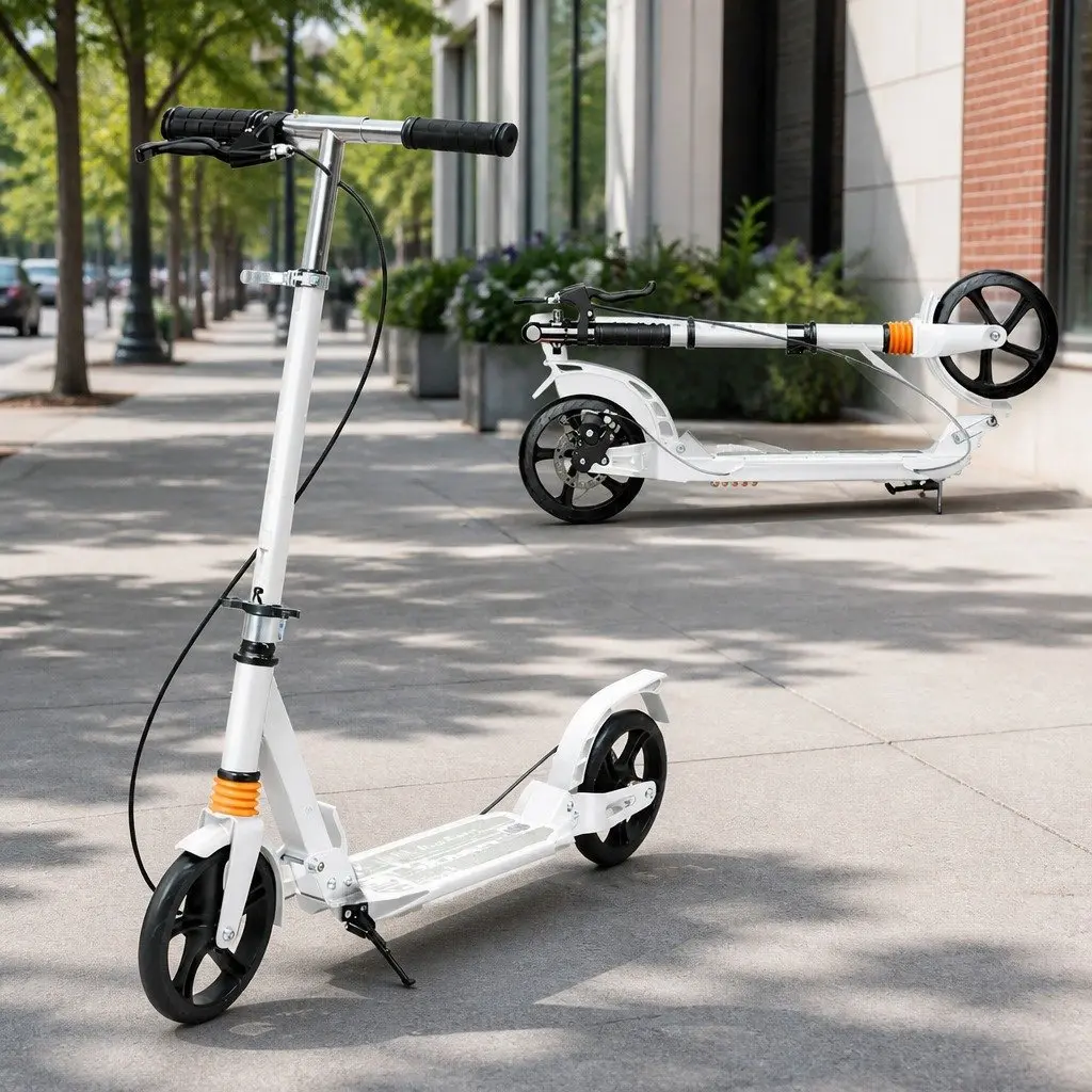 Adult Foldable Scooter Commuter Adjustable Height Anti-Slip Deck White