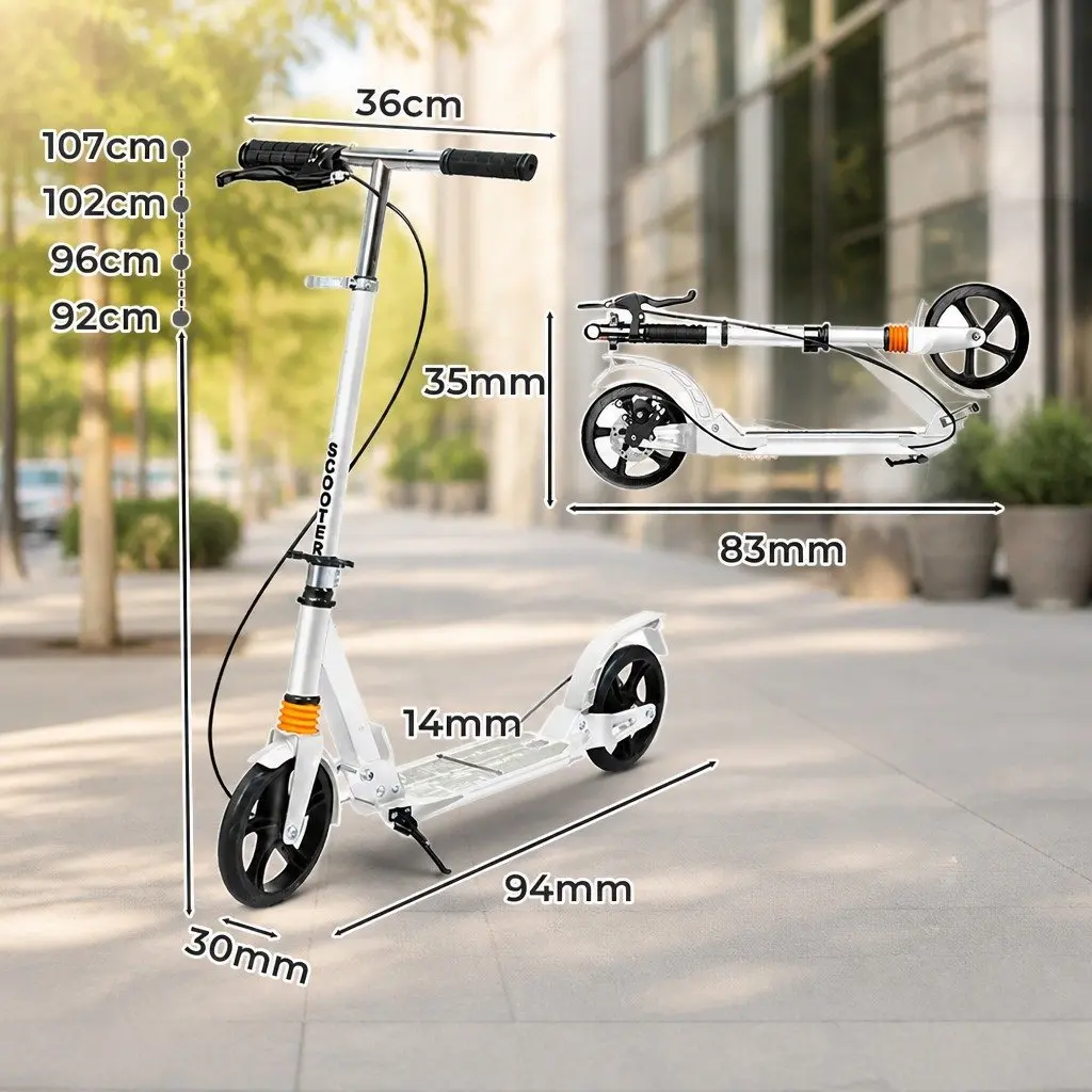Adult Foldable Scooter Commuter Adjustable Height Anti-Slip Deck White