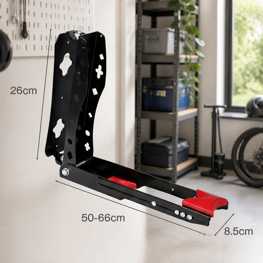 Bicycle Wall Mount Rack Foldable Adjustable 30kg Max Black and Red