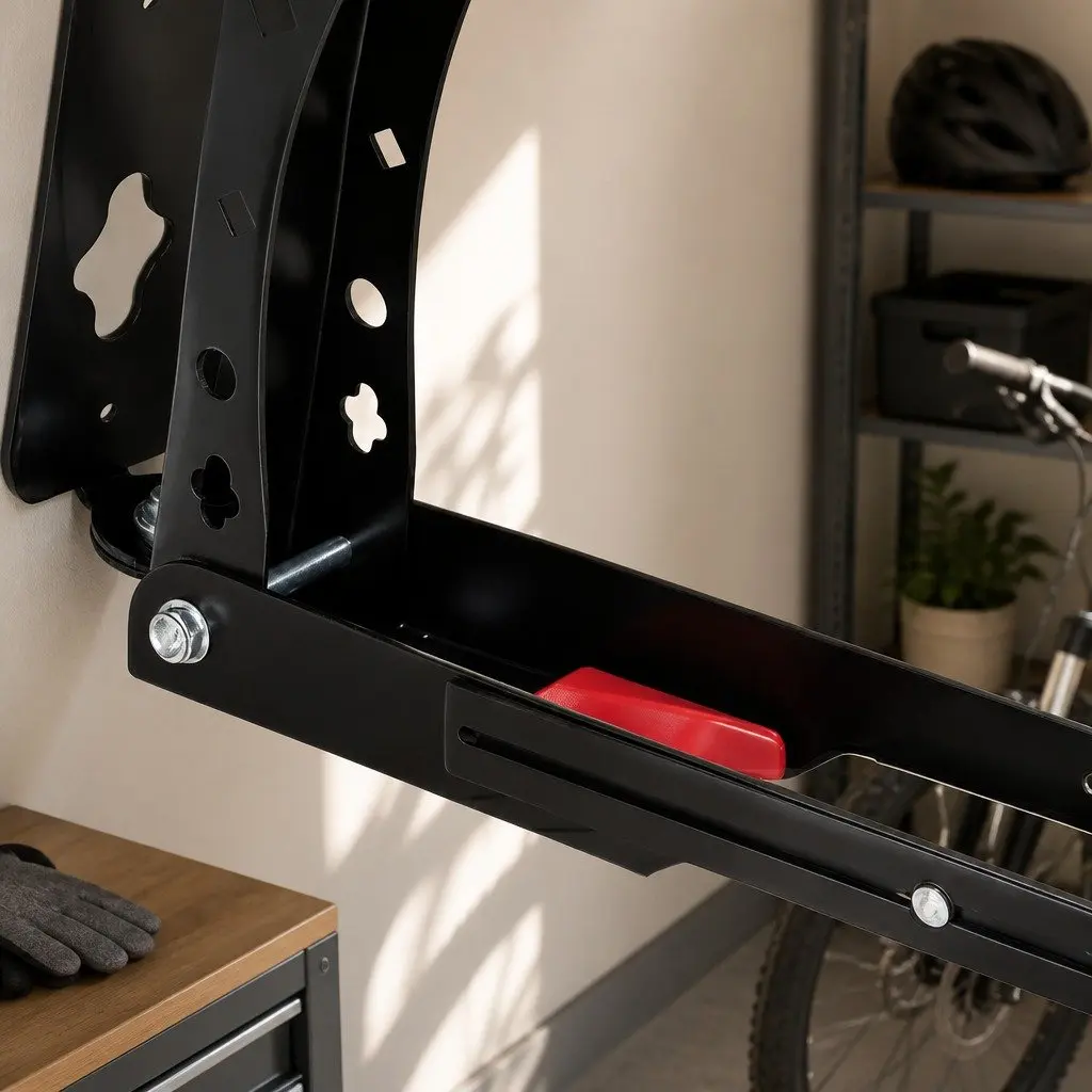Bicycle Wall Mount Rack Foldable Adjustable 30kg Max Black and Red