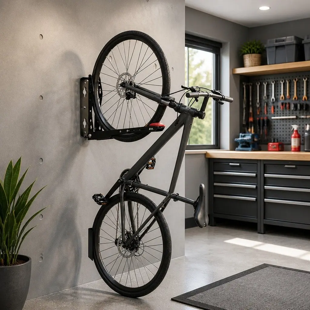 Bicycle Wall Mount Rack Foldable Adjustable 30kg Max Black and Red