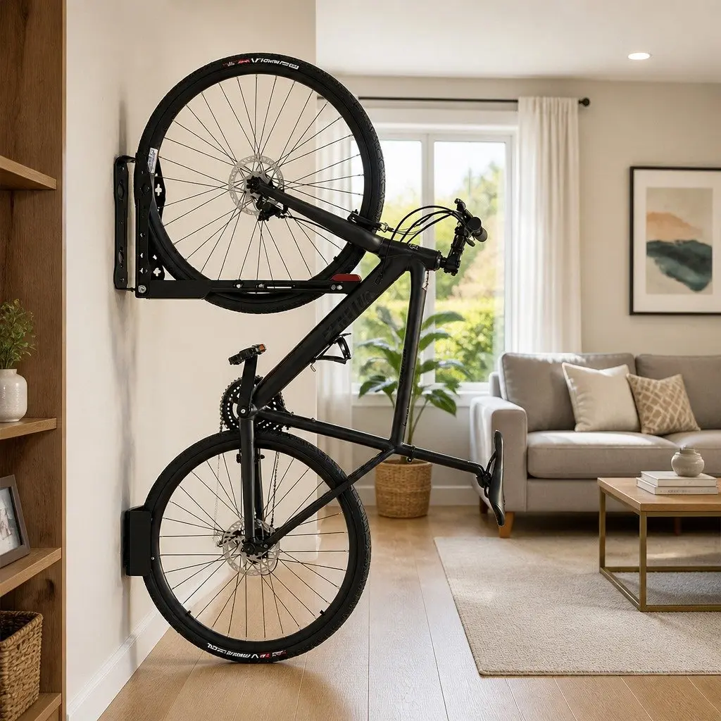 Bicycle Wall Mount Rack Foldable Adjustable 30kg Max Black and Red