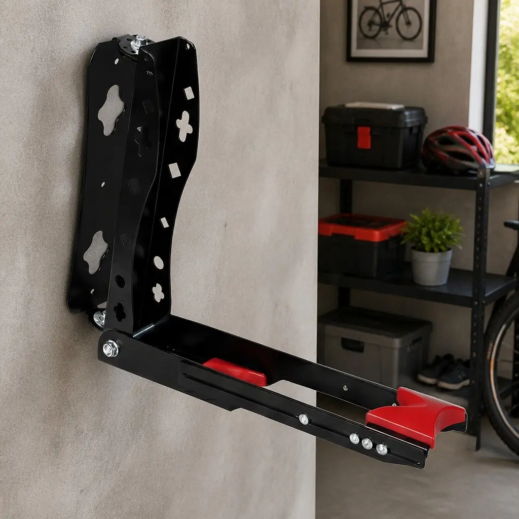 Bicycle Wall Mount Rack Foldable Adjustable 30kg Max Black and Red