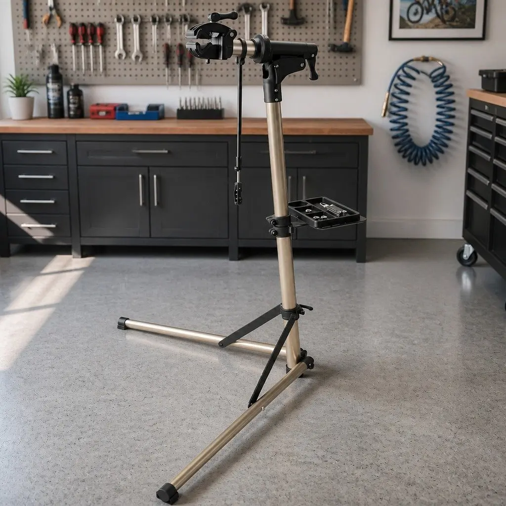 Bicycle Repair Stand Adjustable 360° Rotating Clamp Foldable Champagne