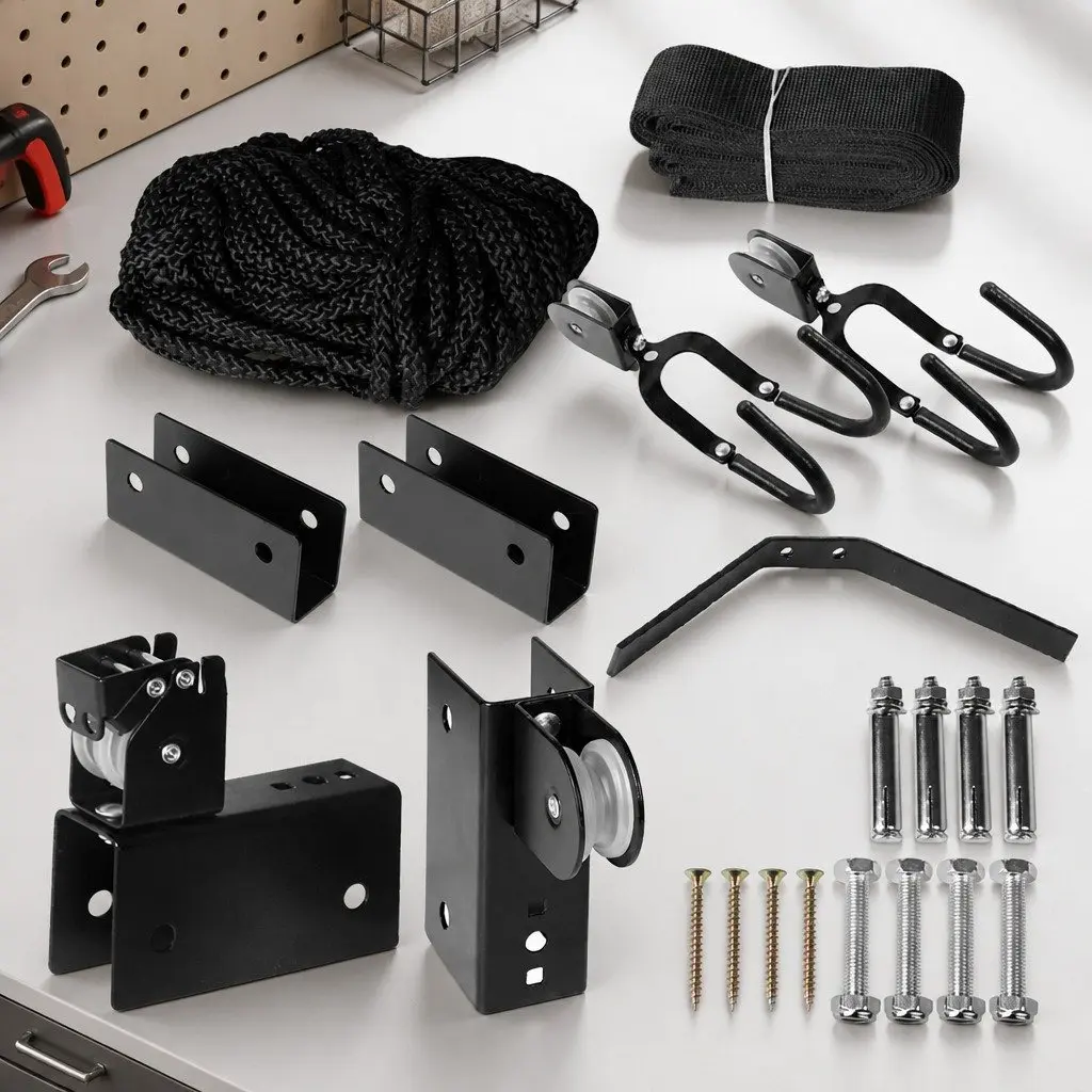 Ceiling Storage Hoist Pulley System 54kg Capacity for Bikes Kayaks Luggage Black
