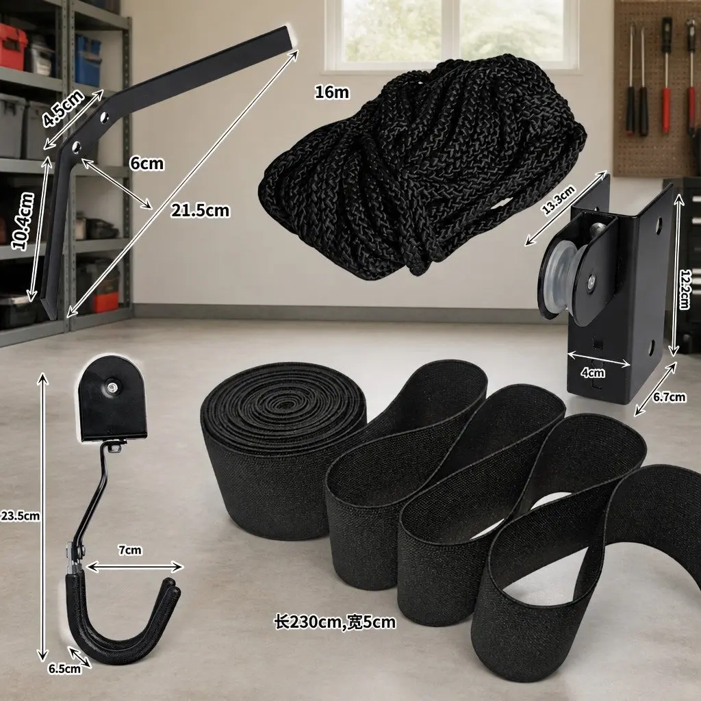 Ceiling Storage Hoist Pulley System 54kg Capacity for Bikes Kayaks Luggage Black