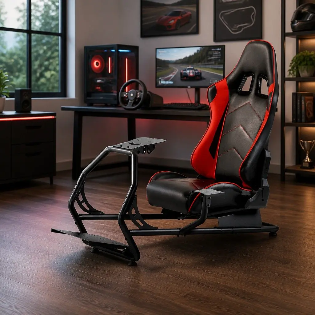 Racing Simulator Cockpit Gaming Chair Adjustable Steering Wheel Pedal Mount Black 130 x 48.5 x 110 cm