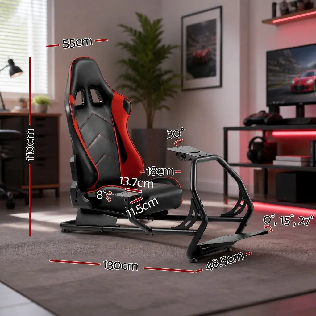 Racing Simulator Cockpit Gaming Chair Adjustable Steering Wheel Pedal Mount Black 130 x 48.5 x 110 cm