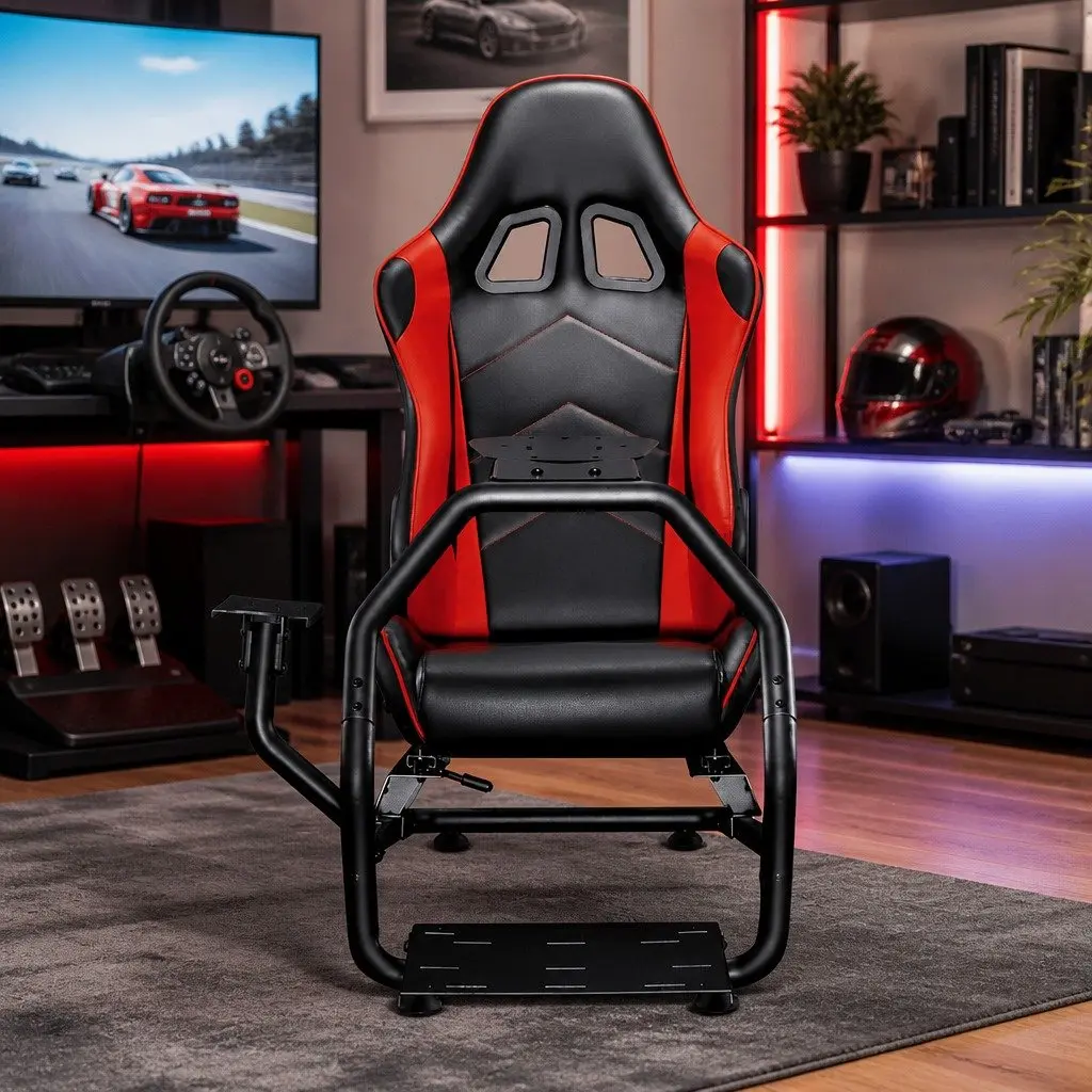 Racing Simulator Cockpit Gaming Chair Adjustable Steering Wheel Pedal Mount Black 130 x 48.5 x 110 cm