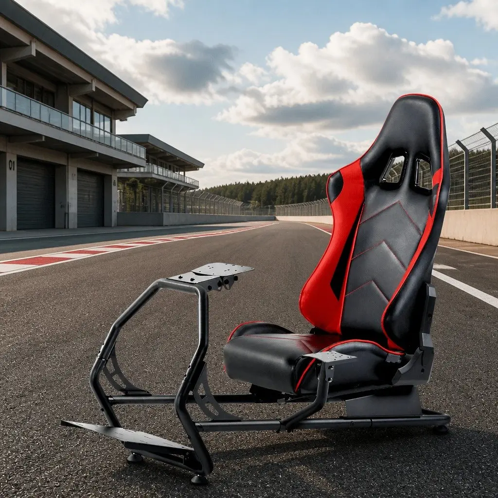 Racing Simulator Cockpit Gaming Chair Adjustable Steering Wheel Pedal Mount Black 130 x 48.5 x 110 cm