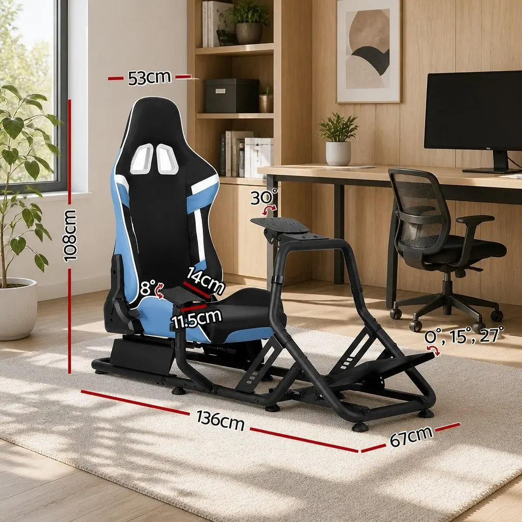 Racing Simulator Cockpit Gaming Chair Adjustable Pedal Mount Black Blue
