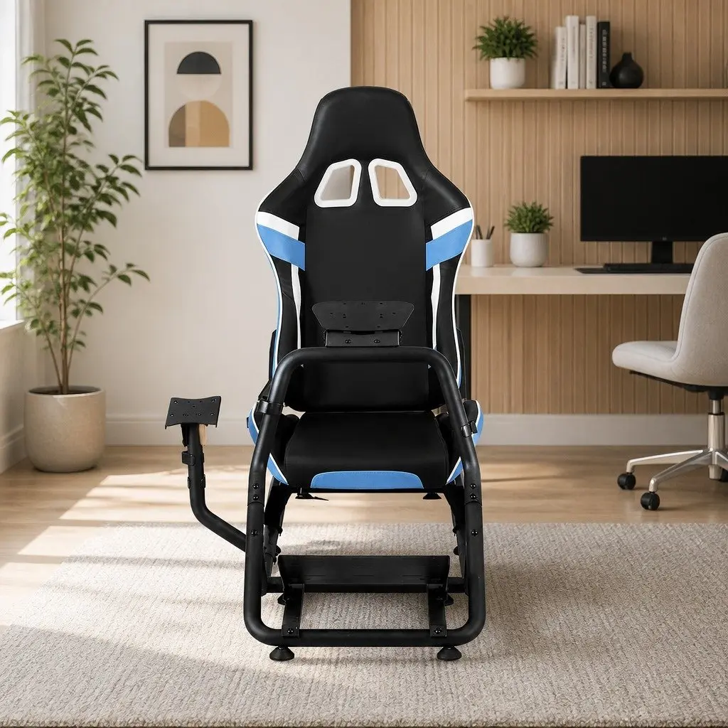 Racing Simulator Cockpit Gaming Chair Adjustable Pedal Mount Black Blue