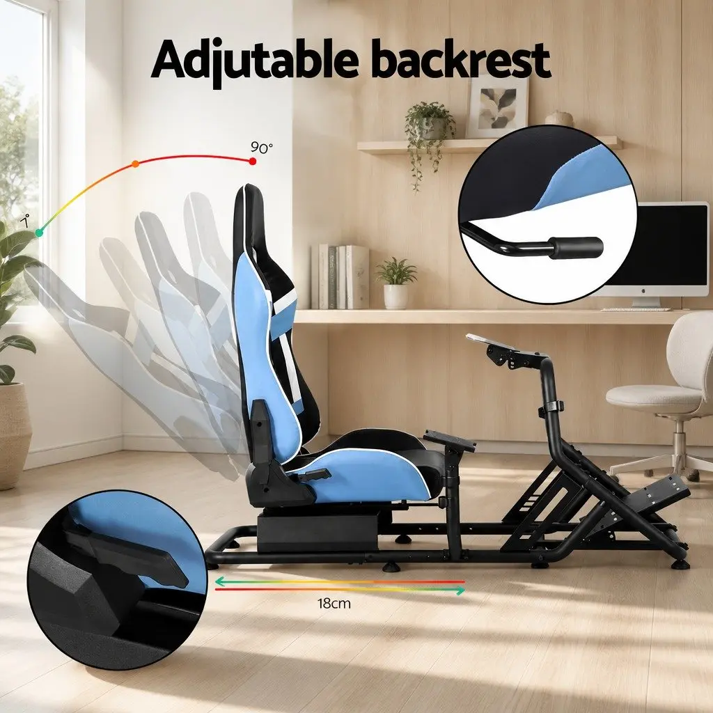 Racing Simulator Cockpit Gaming Chair Adjustable Pedal Mount Black Blue