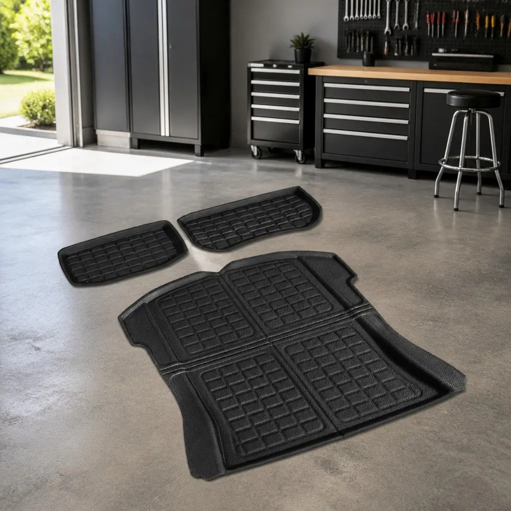 Cargo Trunk Floor Mats Set 3pcs for Tesla Model 3 2021-2024 Black