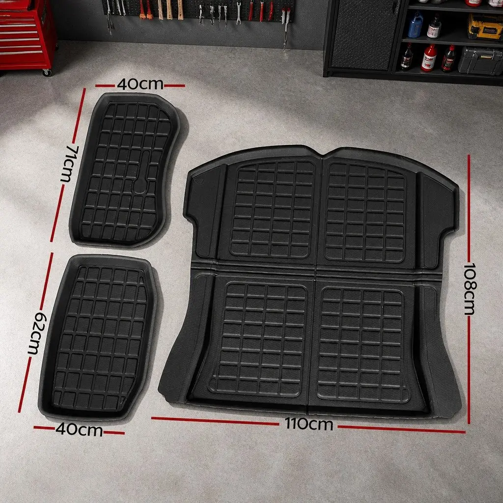 Cargo Trunk Floor Mats Set 3pcs for Tesla Model 3 2021-2024 Black
