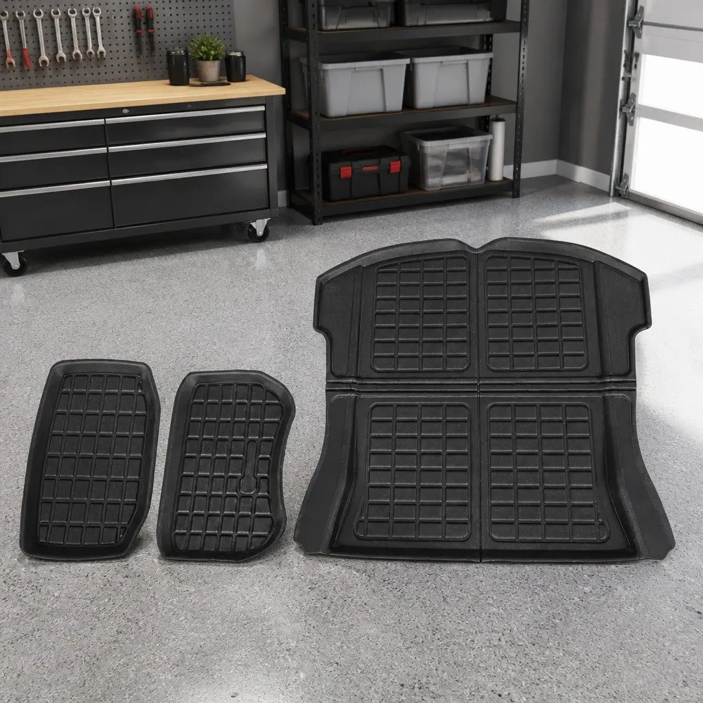 Cargo Trunk Floor Mats Set 3pcs for Tesla Model 3 2021-2024 Black