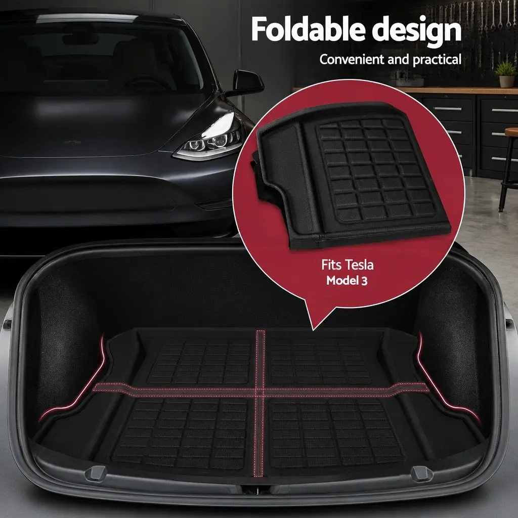 Cargo Trunk Floor Mats Set 3pcs for Tesla Model 3 2021-2024 Black