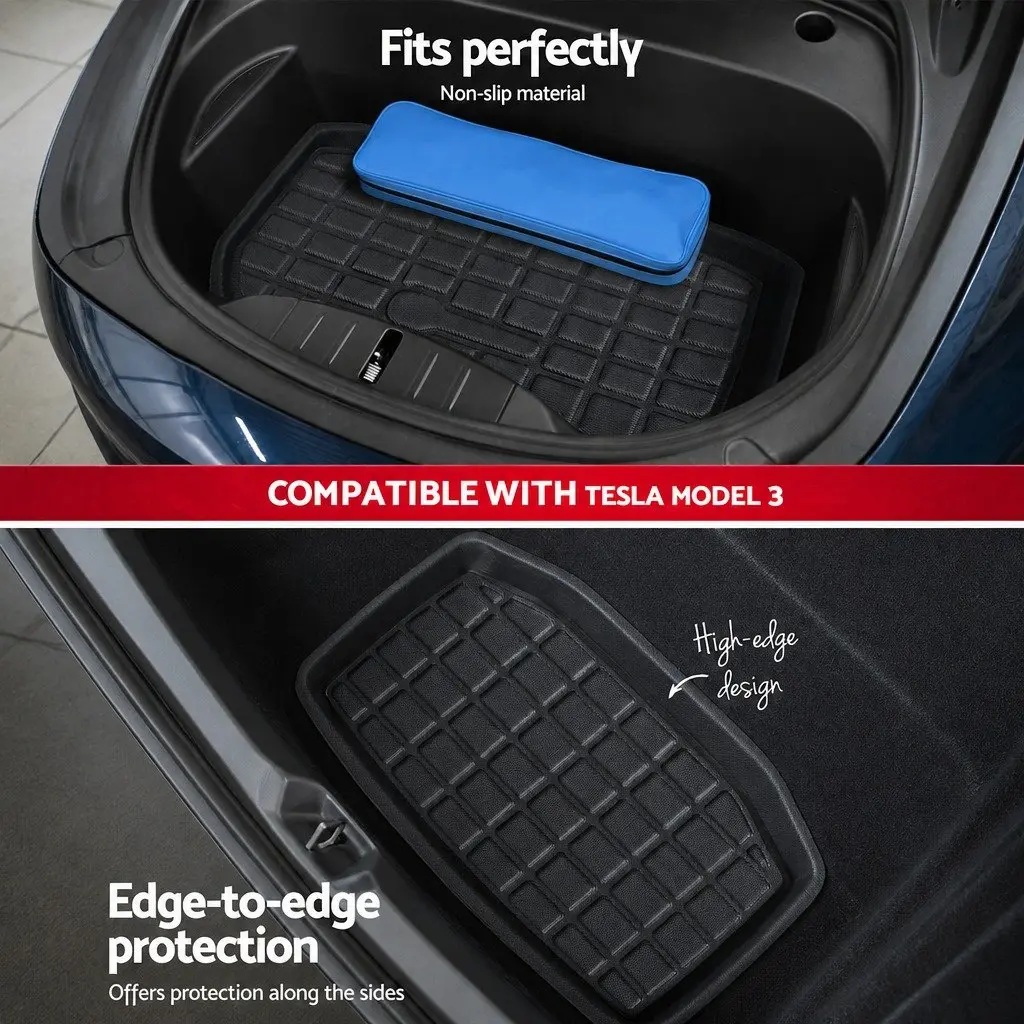 Cargo Trunk Floor Mats Set 3pcs for Tesla Model 3 2021-2024 Black