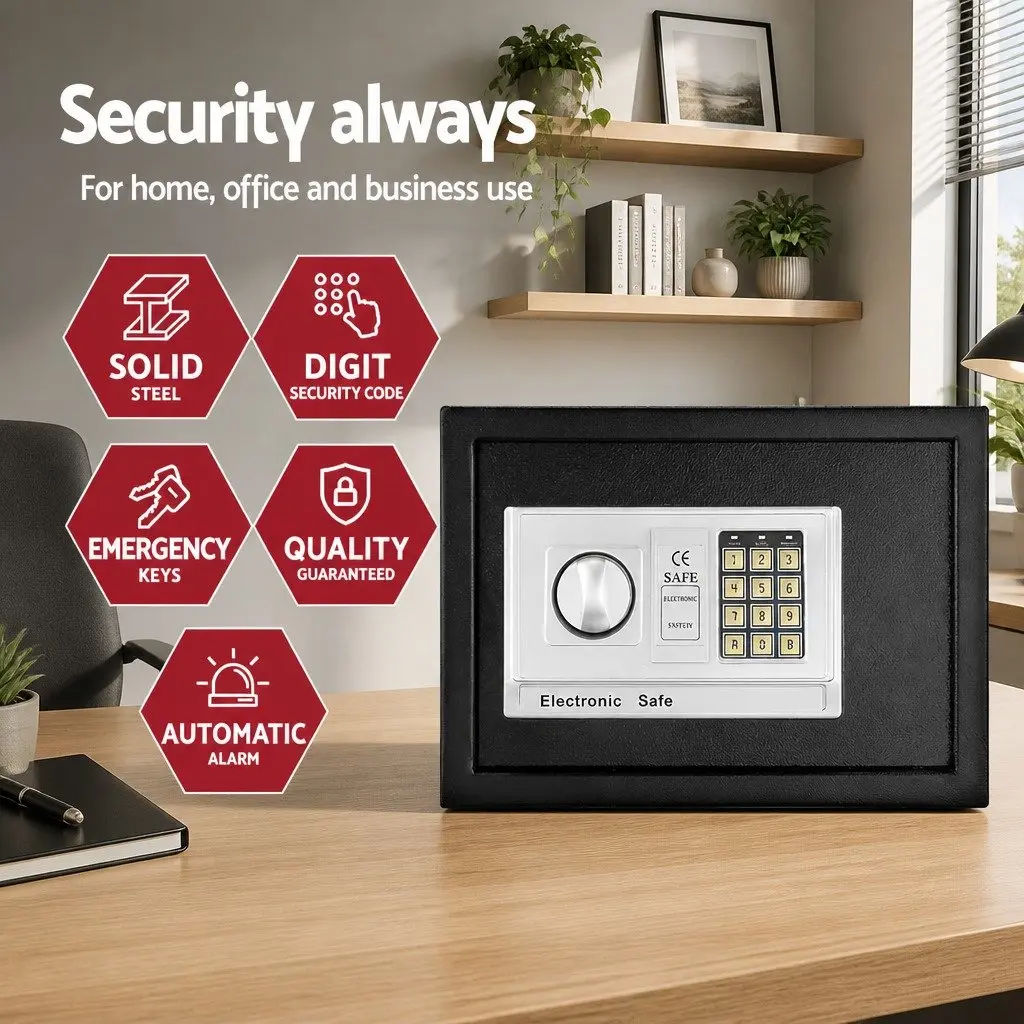 Electronic Digital Safe Box 16L Home Office Security Steel Black Deposit