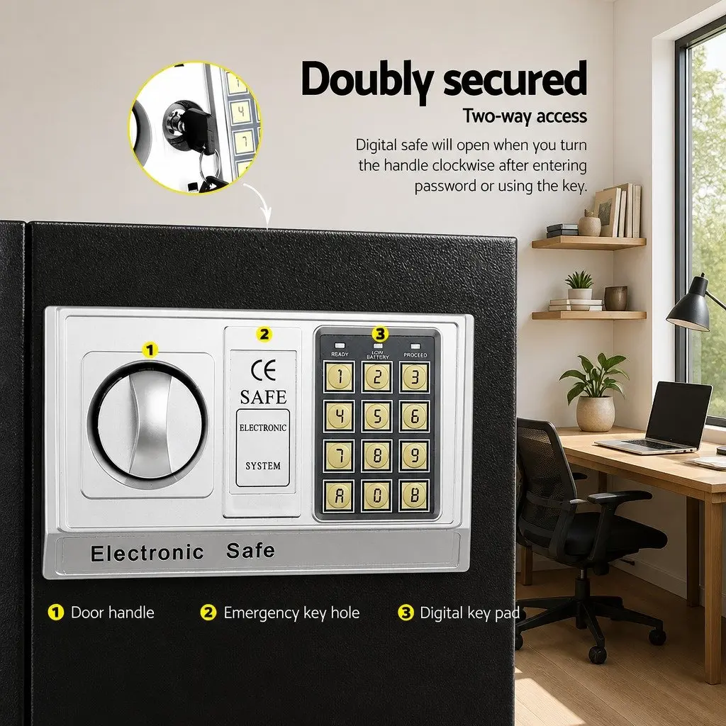 Electronic Digital Safe Box 16L Home Office Security Steel Black Deposit