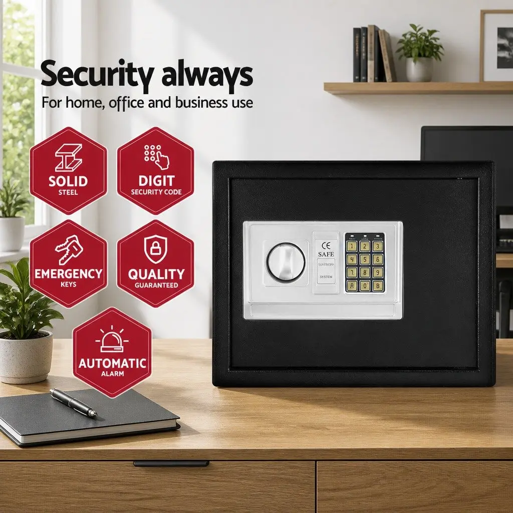 Black Steel Digital Safe Box with Emergency Access