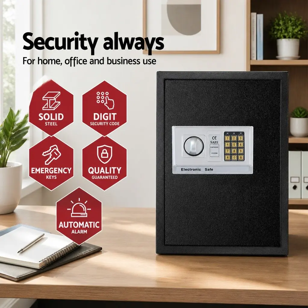 Digital Safe Box Electronic Lockbox Home Office Cash Deposit Black 50cm x 35cm x 30.5cm