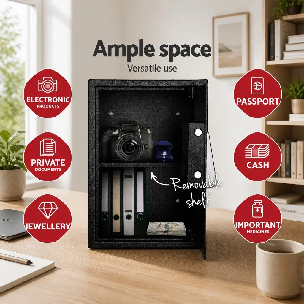 Digital Safe Box Electronic Lockbox Home Office Cash Deposit Black 50cm x 35cm x 30.5cm