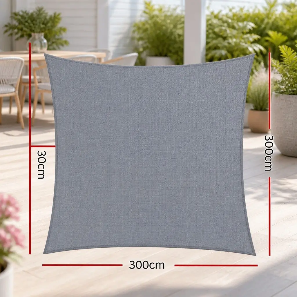 Square Shade Sail UV Protection 3x3m Grey Outdoor Patio Pool Deck Sunshade Cloth