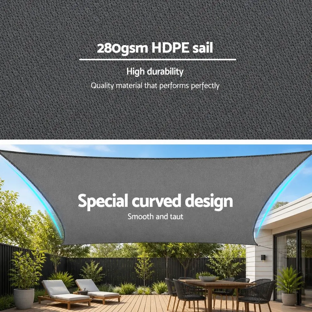 Rectangle Shade Canopy UV Protective Outdoor Sail 3m x 4m Grey Fabric