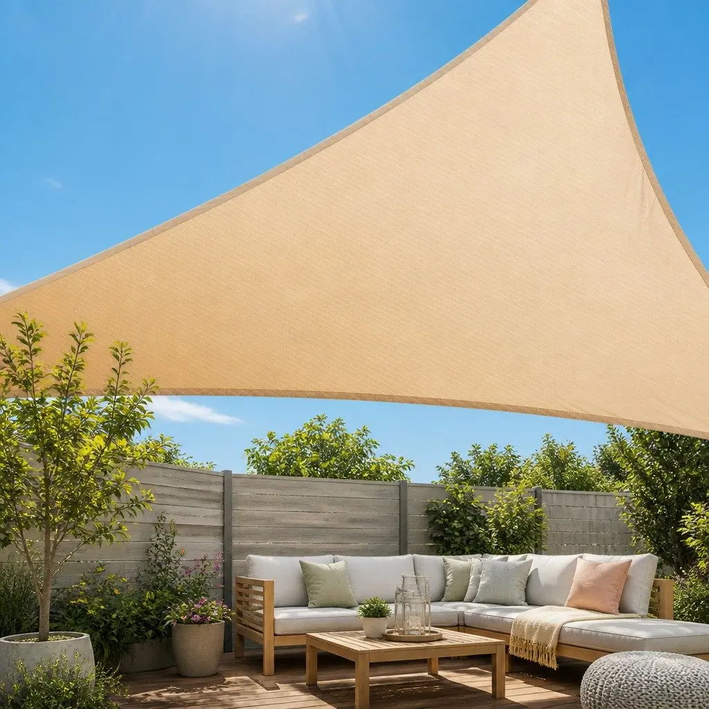 Triangle Shade Sail Sun Canopy Outdoor Garden Patio Pool 6.1x6.1x6.1M Sand